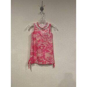 Lilly Pulitzer Dress Girls 6 Pink Tropical Tie Hem Embroidered Neck